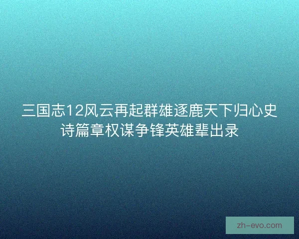 三国志12风云再起群雄逐鹿天下归心史诗篇章权谋争锋英雄辈出录